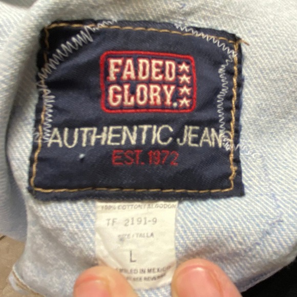Faded Glory Denim‎ Jacket USA Eagle Train Patchwork Light Wash Retro Style L - Picture 9 of 9